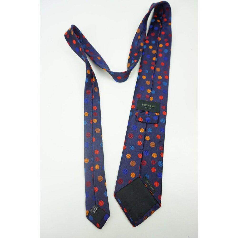 Duchamp Navy Blue Multicolor Circular Made in England Silk Tie - Picture 4 of 8